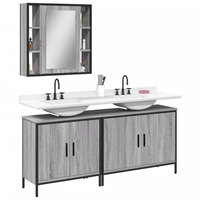 Berkfield Home 3 Piece Bathroom Cabinet Set Grey Sonoma Engineered Wood - image 1