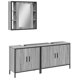 Berkfield Home 3 Piece Bathroom Cabinet Set Grey Sonoma Engineered Wood - thumbnail 2