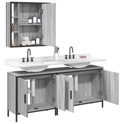 Berkfield Home 3 Piece Bathroom Cabinet Set Grey Sonoma Engineered Wood - thumbnail 4