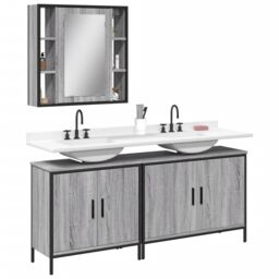 Berkfield Home 3 Piece Bathroom Cabinet Set Grey Sonoma Engineered Wood - thumbnail 1