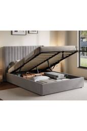 Groundlevel Belgravia Velvet Upholstered Gas Lift Ottoman Bed Frame in Silver - Size: Double - thumbnail 1
