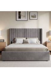 Groundlevel Belgravia Velvet Upholstered Gas Lift Ottoman Bed Frame in Silver - Size: Double - thumbnail 2