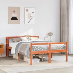 Berkfield Home Bed Frame with Headboard without Mattress Wax Brown 135x190 cm Double - thumbnail 2
