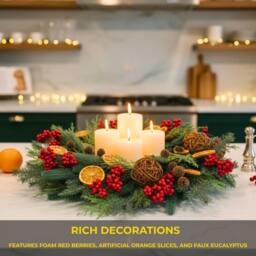 Shatchi 24-Inch Orange & Berry Christmas Wreath - Christmas Decoration in Green - thumbnail 5