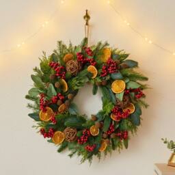 Shatchi 24-Inch Orange & Berry Christmas Wreath - Christmas Decoration in Green - thumbnail 1