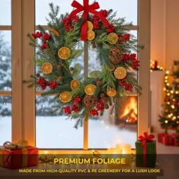 Shatchi 24-Inch Orange & Berry Christmas Wreath - Christmas Decoration in Green - thumbnail 3