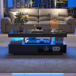 Rolipo Modern Black High Gloss LED Coffee Table with Storage Drawers - Size: 1 Pack - thumbnail 9