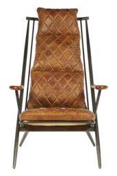 Orsina Modern Genuine Grey Leather Chair, Decorative Armchair, Occasional Chair, Quilted Upholstered Accent Seat in Light Brown