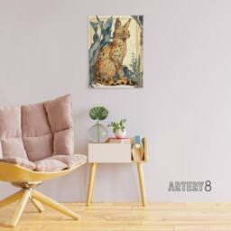 "Artery8 Serval Cat With Savanna Plants Canvas Wall Art Print - Size: W18"" x H24""" - thumbnail 3