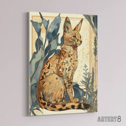 "Artery8 Serval Cat With Savanna Plants Canvas Wall Art Print - Size: W18"" x H24""" - thumbnail 2