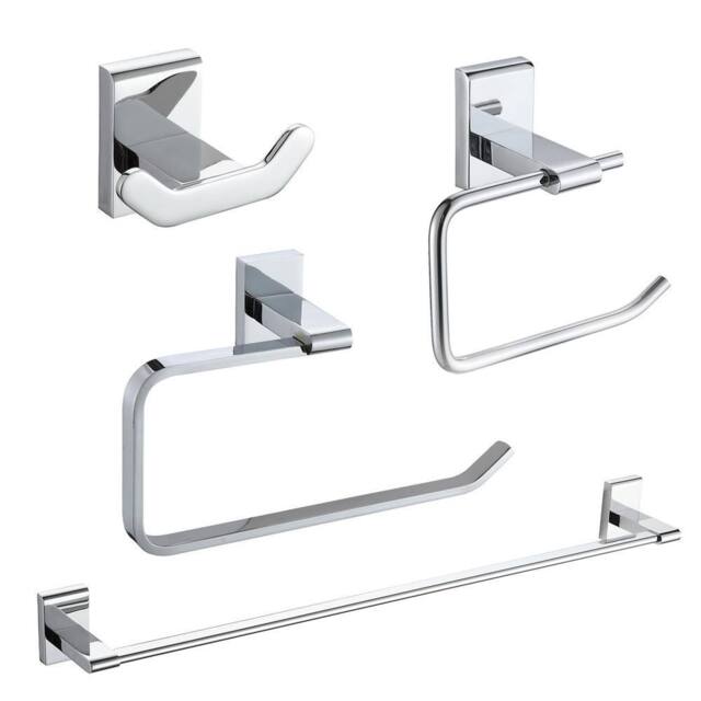 Showerdrape Unity Chrome Stainless Steel Wall Mounted 4 Piece Bathroom Accessory Set in Silver - image 1