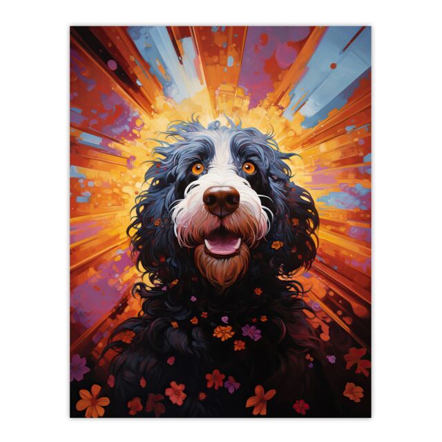 "Artery8 Wall Art Print Cocker Poo Dog Lover Gift Pet Portrait Orange Purple Blue Artwork Painting Poster - Size: W18"" x H24""" - image 1