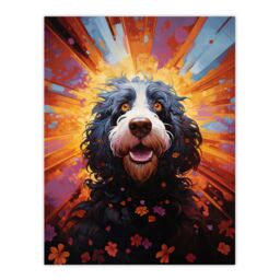 "Artery8 Wall Art Print Cocker Poo Dog Lover Gift Pet Portrait Orange Purple Blue Artwork Painting Poster - Size: W18"" x H24""" - thumbnail 1