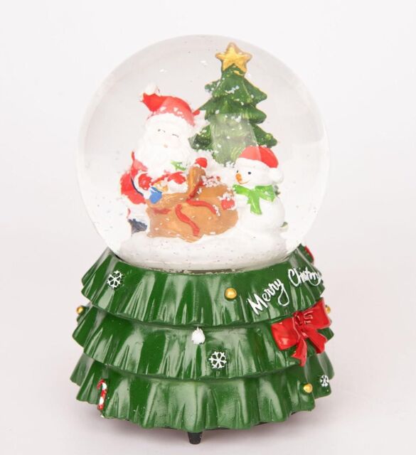 Shatchi Musical Christmas Snowglobe Large Water Ball Features Christmas Santa Tree Scene Cute Resin Base Decorations in Red - image 1