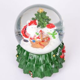 Shatchi Musical Christmas Snowglobe Large Water Ball Features Christmas Santa Tree Scene Cute Resin Base Decorations in Red - thumbnail 3