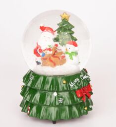Shatchi Musical Christmas Snowglobe Large Water Ball Features Christmas Santa Tree Scene Cute Resin Base Decorations in Red - thumbnail 1