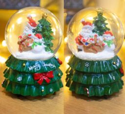 Shatchi Musical Christmas Snowglobe Large Water Ball Features Christmas Santa Tree Scene Cute Resin Base Decorations in Red - thumbnail 4