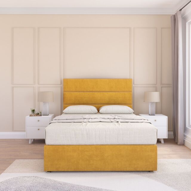 Sloomy Texas Plush Velvet Memory Foam Bed Set With No Drawers, Mattress & Headboard in Gold - Size: Small Double - image 1