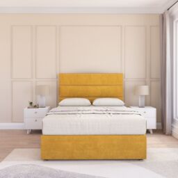 Sloomy Texas Plush Velvet Memory Foam Bed Set With No Drawers, Mattress & Headboard in Gold - Size: Small Double - thumbnail 1