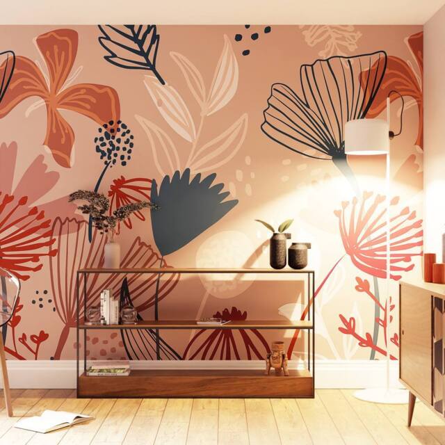 Superfresco Easy Scandi Floral Dark Pink Print To Order 3m x 2.8m Mural - image 1