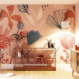 Superfresco Easy Scandi Floral Dark Pink Print To Order 3m x 2.8m Mural - thumbnail 1