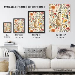 "Artery8 Meerkat in Wild Flower Meadow Watercolour Spring Framed Wall Art - Size: W12"" x H16""" - thumbnail 3