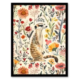 "Artery8 Meerkat in Wild Flower Meadow Watercolour Spring Framed Wall Art - Size: W12"" x H16""" - thumbnail 1