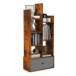 Gymax 7 Tier Bookshelf Open Bookcase Organizer Display Shelf With Drawer in Brown - thumbnail 1