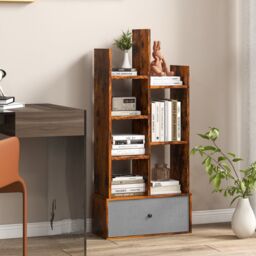 Gymax 7 Tier Bookshelf Open Bookcase Organizer Display Shelf With Drawer in Brown - thumbnail 3