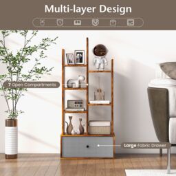Gymax 7 Tier Bookshelf Open Bookcase Organizer Display Shelf With Drawer in Brown - thumbnail 6