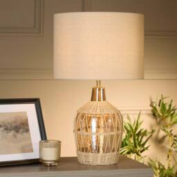 Lighting Collection Boho‑Style Rattan Table Lamp in Warm Natural Finish