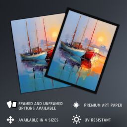 "Artery8 Wall Art Print Sailboats Reflecting in Calm Misty Sunrise Seascape Poster in Blue - Size: W18"" x H24""" - thumbnail 2