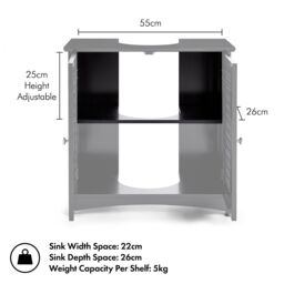 VonHaus Shrewsbury 2 Door Under Sink Bathroom Cabinet in Black - thumbnail 8