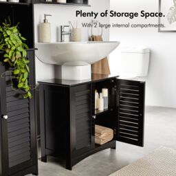 VonHaus Shrewsbury 2 Door Under Sink Bathroom Cabinet in Black - thumbnail 3