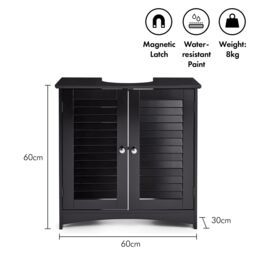 VonHaus Shrewsbury 2 Door Under Sink Bathroom Cabinet in Black - thumbnail 7