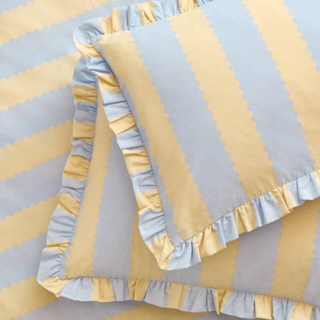Wylder Birdie Stripe Ruffle Pillowcase Pair in Yellow - Size: Standard Pillow Case - image 1