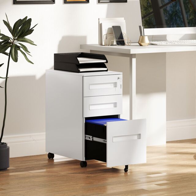 VINSETTO Lockable Mobile Filing Cabinet w/ 3 Drawers 30 x 43.5 x 60 cm in White - image 1