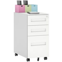 VINSETTO Lockable Mobile Filing Cabinet w/ 3 Drawers 30 x 43.5 x 60 cm in White - thumbnail 2