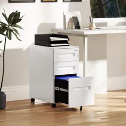 VINSETTO Lockable Mobile Filing Cabinet w/ 3 Drawers 30 x 43.5 x 60 cm in White - thumbnail 1