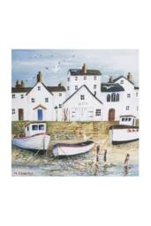 Art for the Home Harbourside Seascape Hand Painted Effect Printed Canvas in White - thumbnail 2