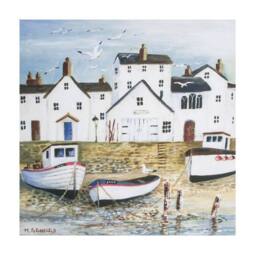 Art for the Home Harbourside Seascape Hand Painted Effect Printed Canvas in White - thumbnail 1