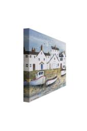 Art for the Home Harbourside Seascape Hand Painted Effect Printed Canvas in White - thumbnail 3