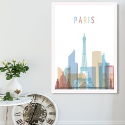 ARTZE Paris Colourful City Skyline Framed Print SIZE: A3 with White Frame in Pale Blue - Size: A4 - thumbnail 2