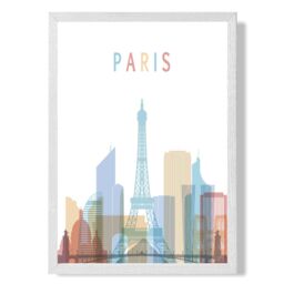 ARTZE Paris Colourful City Skyline Framed Print SIZE: A3 with White Frame in Pale Blue - Size: A4 - thumbnail 1