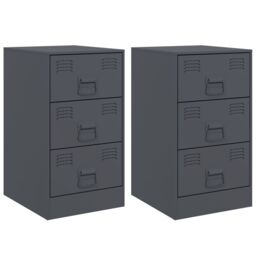 Berkfield Home Bedside Cabinets 2 pcs Anthracite 34.5x39x62 cm Steel in Black - thumbnail 2