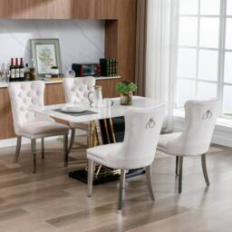 Modern Home Touch Winchester Set of 4 Velvet Upholstered Kitchen Dining Chairs with Sliver Chrome Legs in Beige - Size: 4 Pack - thumbnail 2
