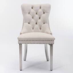Modern Home Touch Winchester Set of 4 Velvet Upholstered Kitchen Dining Chairs with Sliver Chrome Legs in Beige - Size: 4 Pack - thumbnail 7