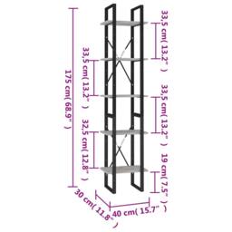 Berkfield Home Modern 5-Tier Book Cabinet Concrete Grey 40x30x175 cm Engineered Wood - Size: 40 x 30 x 175 cm - thumbnail 6