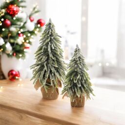 Netagon Decorative Snow Topped Mini Christmas Tree in Hessian Bag in Green - thumbnail 6