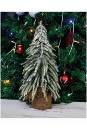 Netagon Decorative Snow Topped Mini Christmas Tree in Hessian Bag in Green - thumbnail 3